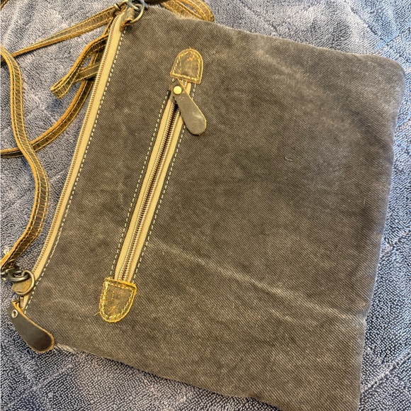 Myra Bag Tan and Gray Crossbody with Pattern - Picture 3 of 4